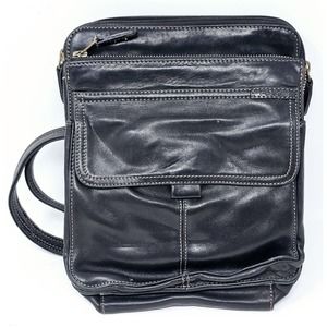 FOSSIL Black Leather Traveler Crossbody Bag Purse 8L x 9H x 3.5W Vintage VGC